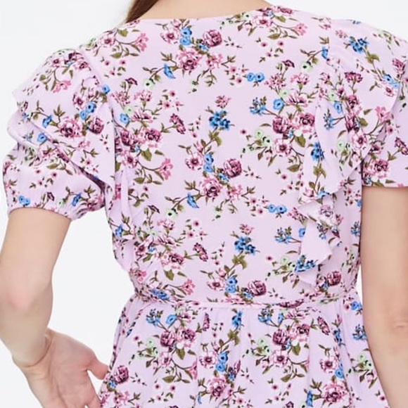 Forever 21 Purple Ruffled Floral Wrap Top - Picture 4 of 10